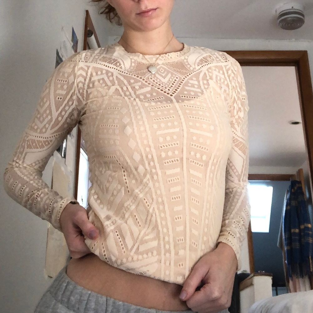 BCBGMaxazaria nude mesh top
